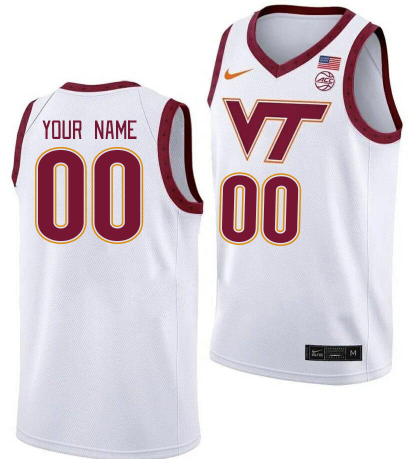 Custom Virginia Tech Hokies Name And Number College Basketball Jerseys Stitched-White - Click Image to Close